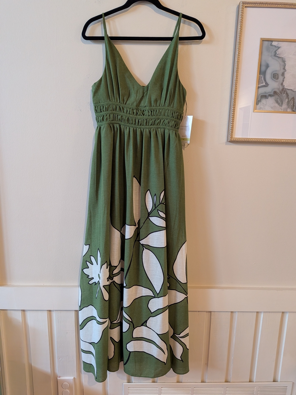 Taylor Olive Green Maxi Dress with White Floral Print-NWT!! Sz. 4